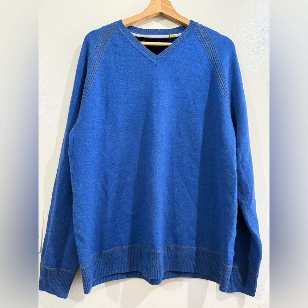 Robert Graham Cobalt Blue V-Neck Knit Sweater